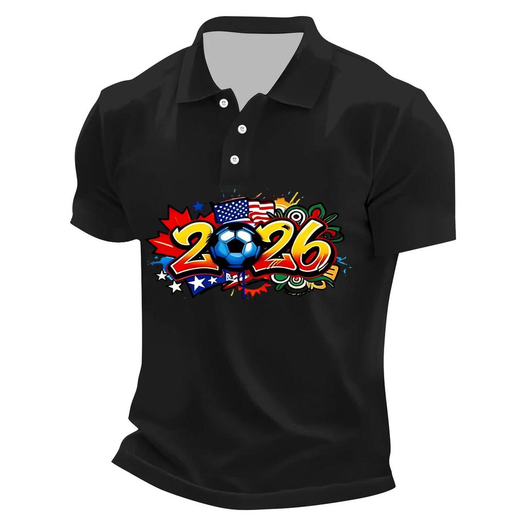 Men's Casual Soccer Graphic Polo Shirt Quick-Dry Breathable Mesh Lightweight Short Sleeve Top with Collared Neck for Outdoor Sports
