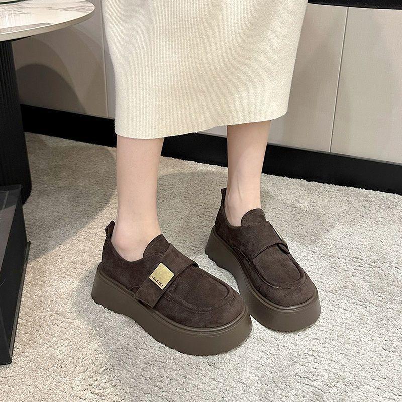 Retro Versatile Round Head Buckle with Heightening Single Shoes Platform British Style Small Leather Shoes Loafers Women's 2025 Winter New Models