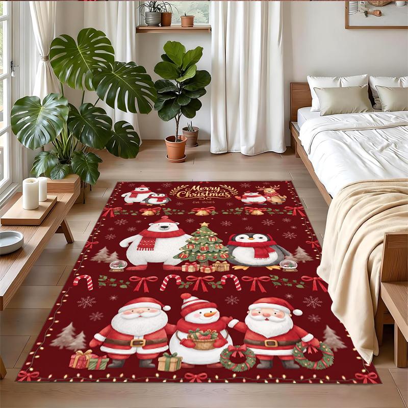 Christmas Printed Square Area Rug Soft Non Slip Floor Carpet For Bedroom Holiday Gift