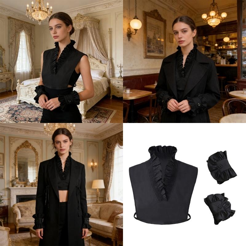 Elegant Detachable Collar With Ruffle Cuffs Sleeves For Women And Girl Stylish Fashion Accessories Faux Collar Insert