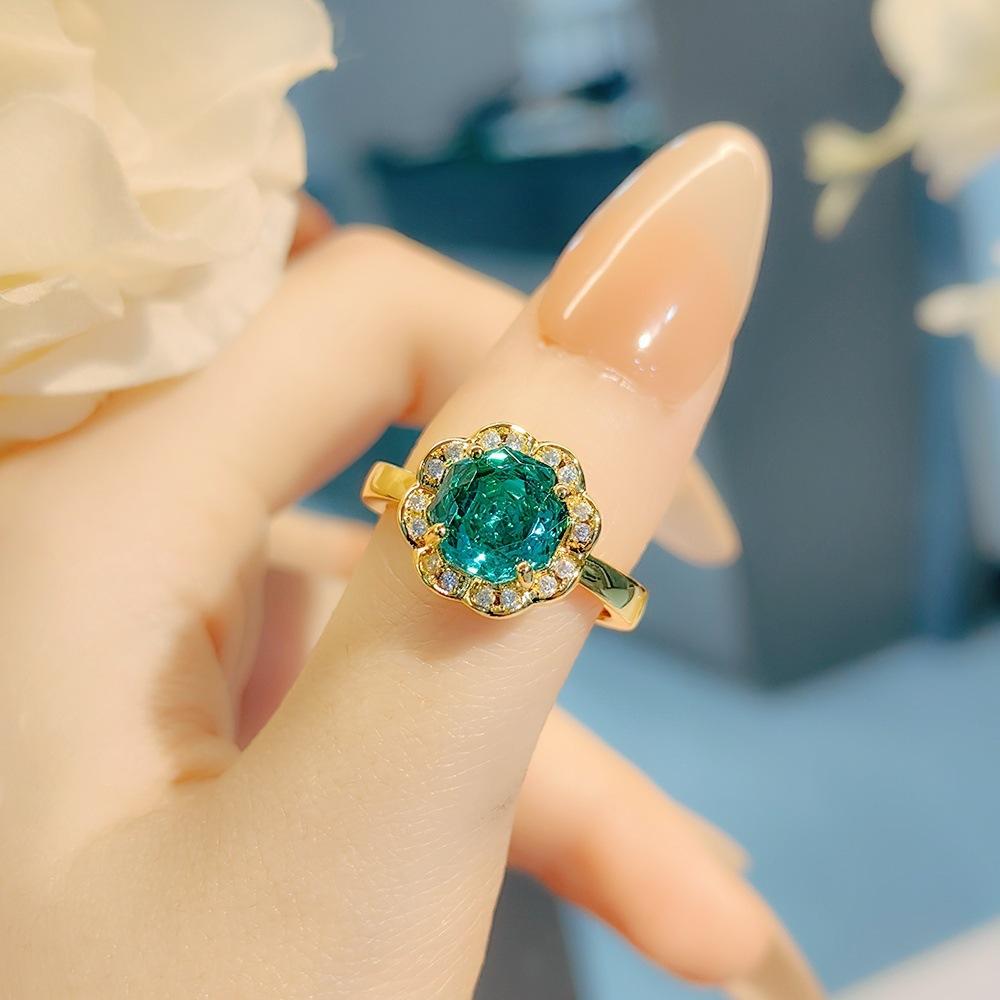 Octagonal Millennium Rose Cut Paraiba Necklace Pendant High Carbon Diamond Set Tourmaline Diamond Stud Earrings Colorful Ring