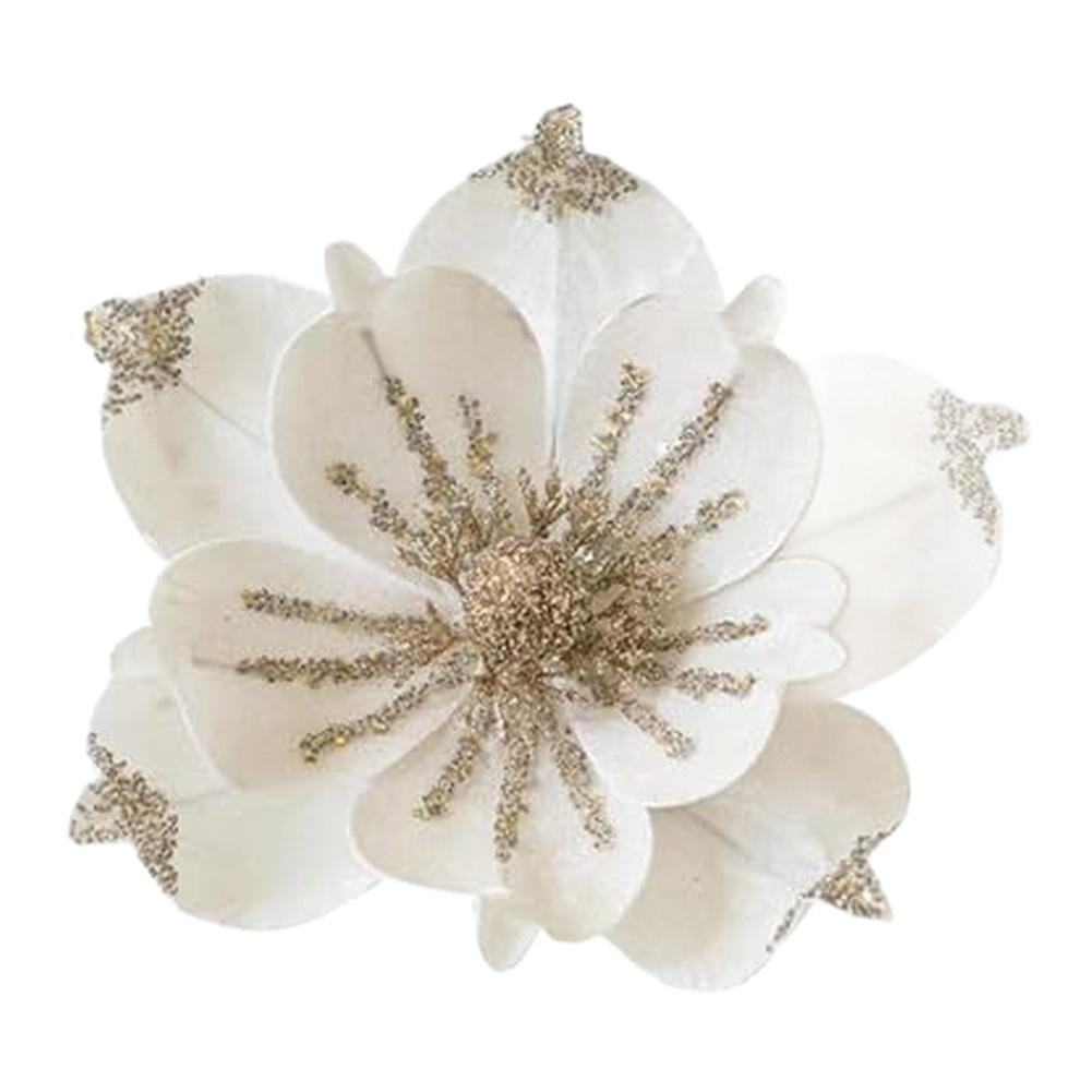 Realistiska tygmagnolia konstgjorda blomsterpinnar för julgransdekoration julpynt 24 x 17 centimeter