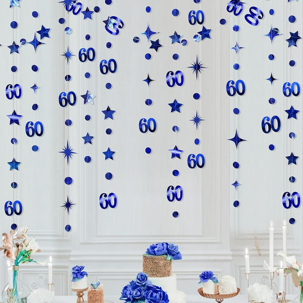 Champagne Gold 60th Birthday Decorations Number 60 Circle Dot Star Garland Metallic Streamer Banner for Women Mens Cheers to 60 Years Old Birthday