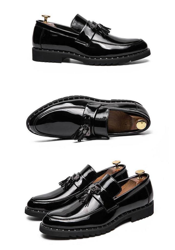 Men's Autumn Glossy Leather Slip-On Casual Shoes, British Style