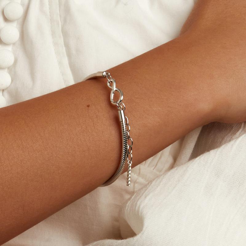 WOSTU Original 925 Silver Basic Bracelet Lobster Clip Snake Chains Infinite Love Clasp DIY Jewelry Beads for Women Gift