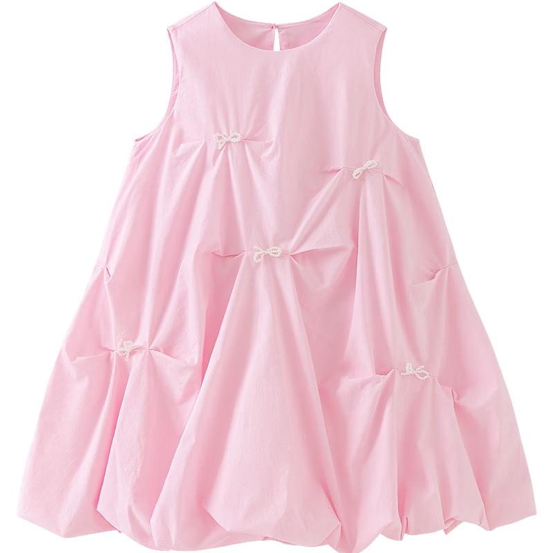 Minibala Girls' Pure Cotton Bowknot A-Line Vest Dress