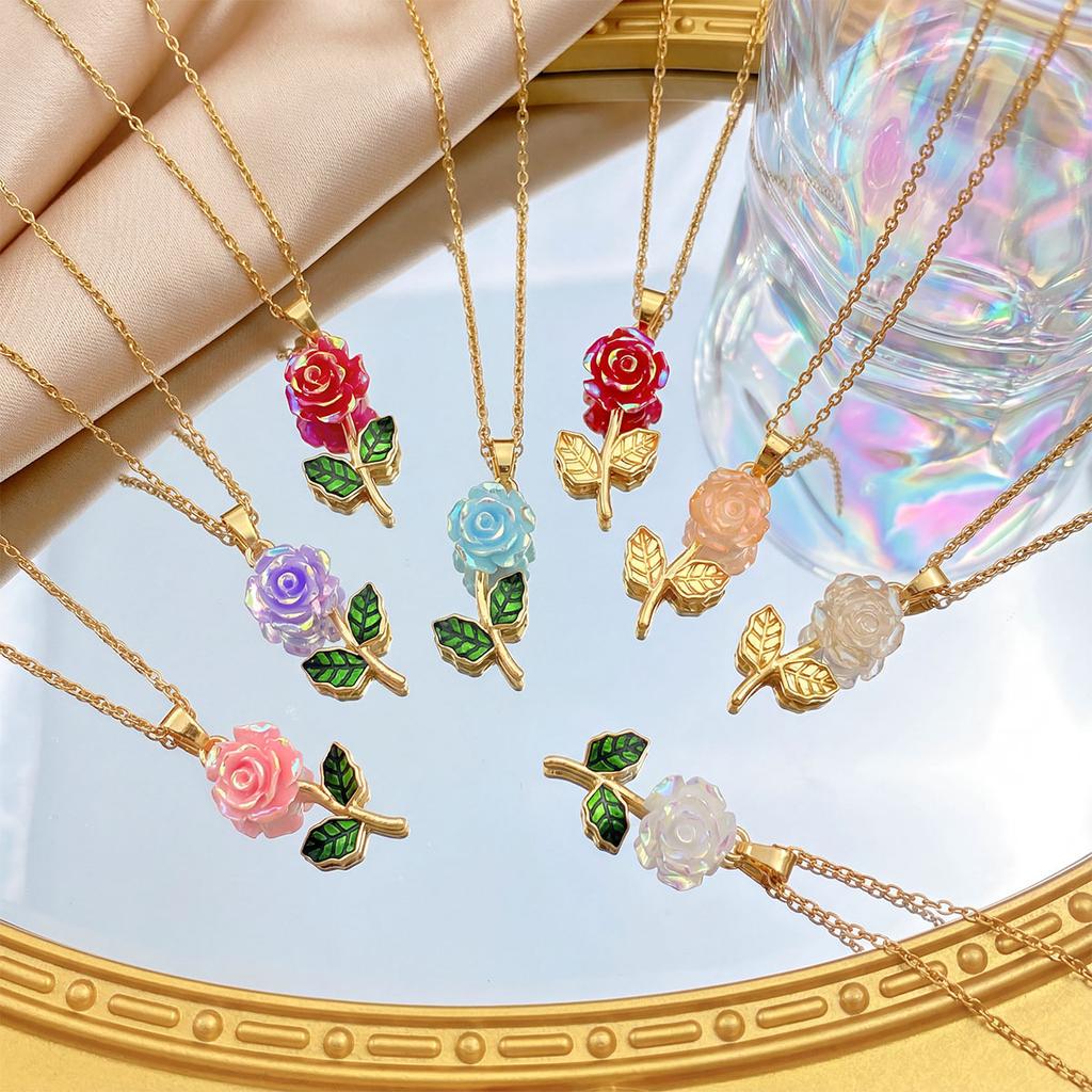 Ribbon Rose Flower Luxury Style Necklace Accessory Summer Fashion Versatile Fresh and Light Titanium Steel Necklace