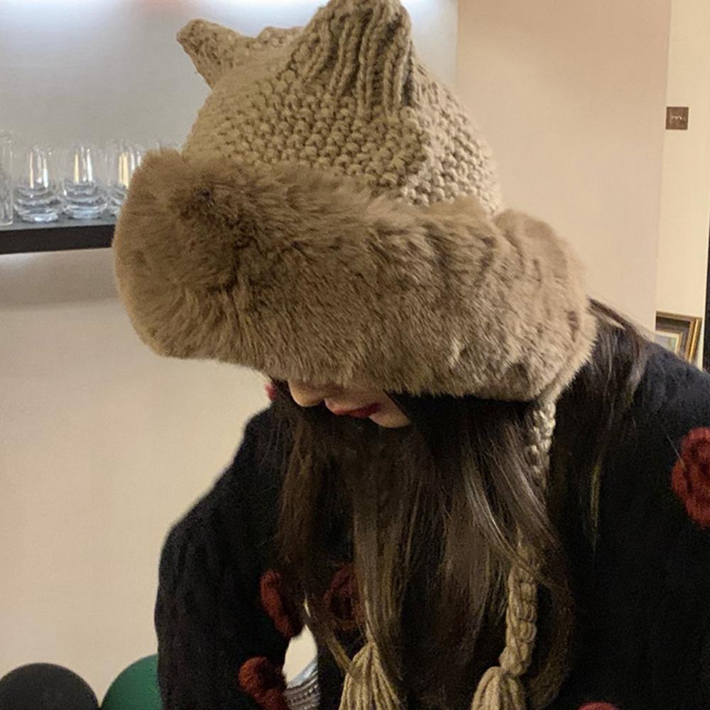Animal Ear Flap Hat, Cute Plush Trapper Hat for Women, Winter Knit Cap with Fuzzy Ears, Warm Thermal Winter Hat for Cold Weather