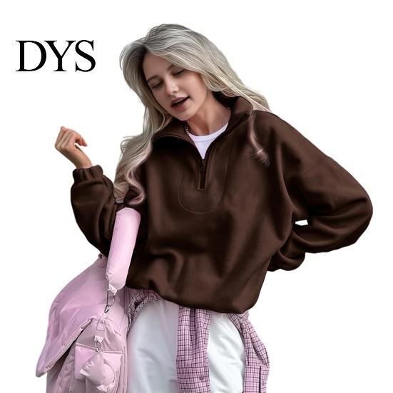 Lady Sweatshirt Women Solid Color Collared Sweatshirt, Loose Half Zipper Collar Pullover Top Top, Casual Sports Long Sleeve Outfits for Autumn Winter