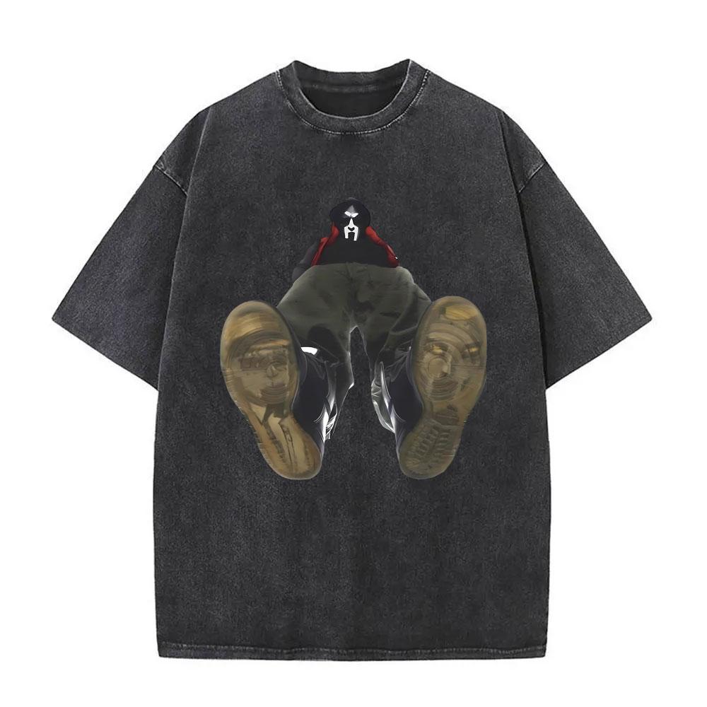 New Arrival Mens Tee Shirt TShirts Men Washed Vintage Rapper Mf Doom The Illest Villain Print Madvillain Metal Mask Face M