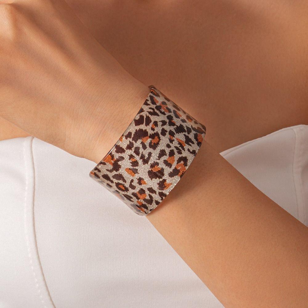 Leopard Print Open Wide Bracelet Geometric Smudged Hand Ring Creative Striped Acrylic Bangle  Women