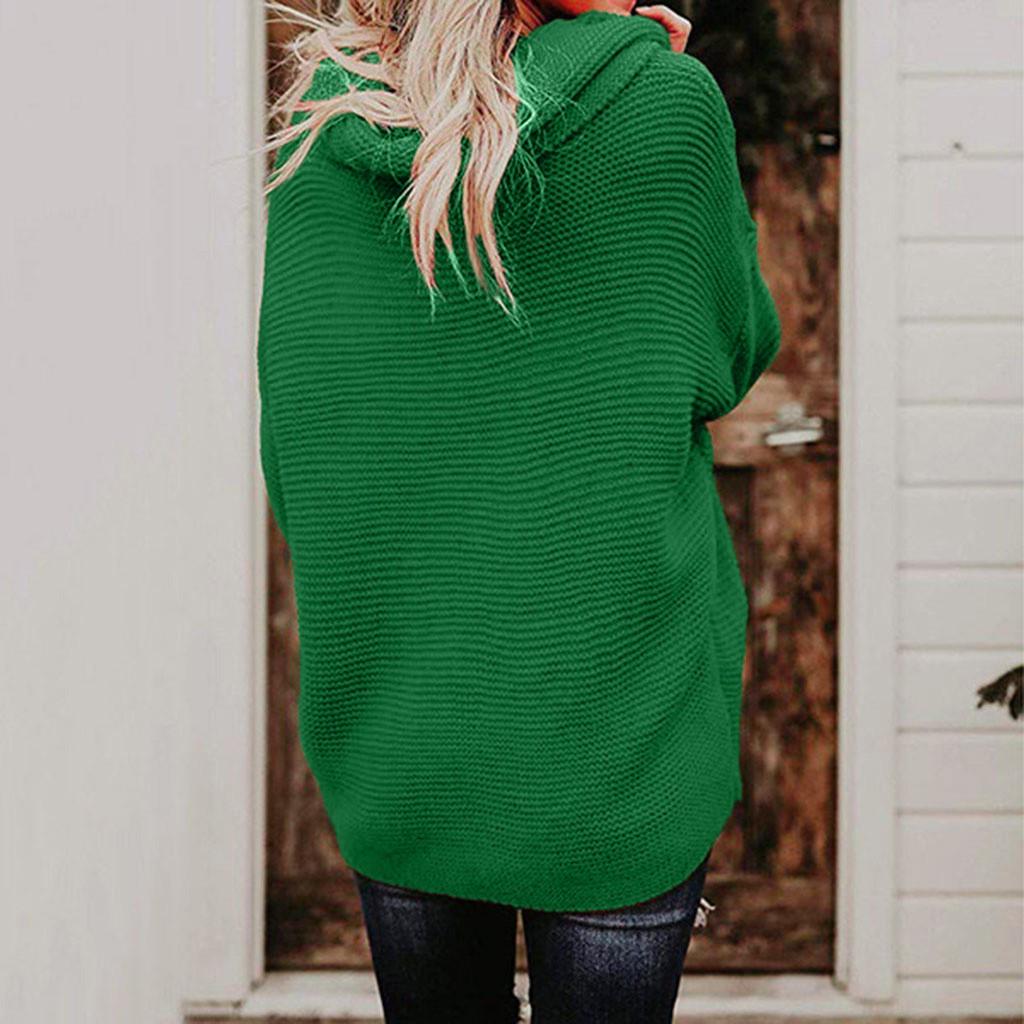 Fashion Winter Women Casual Solid Long Sleeve High Collar Lazy Loose Sweater