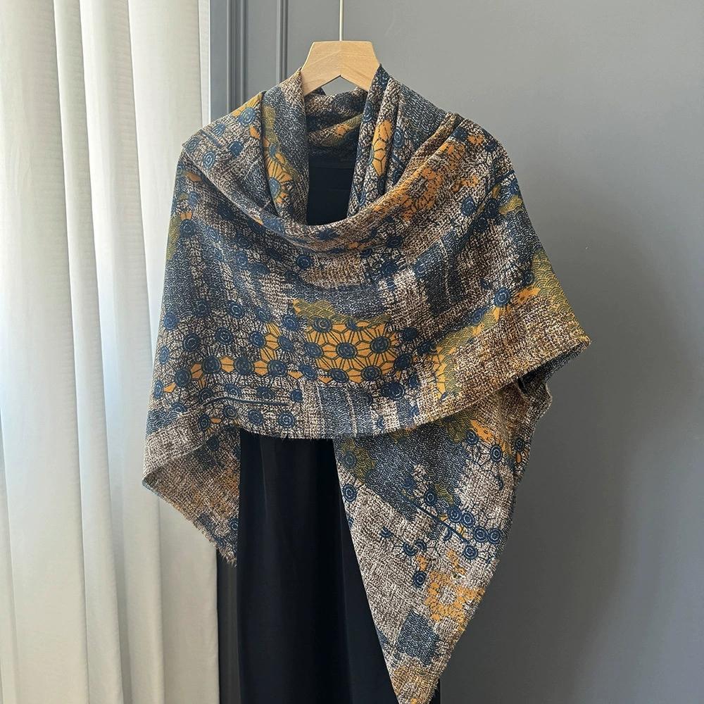 

Women Elegant Square Scarf 130x130cm Retro Ethnic Style Soft Cotton Linen Breathable Scarf Large Shawl Female Foulards 130x130cm