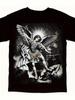 T-shirt Grafica 100% Cotone Arcangelo Michele Sconfigge Satana Nera Vestibilità Regolare Leggera