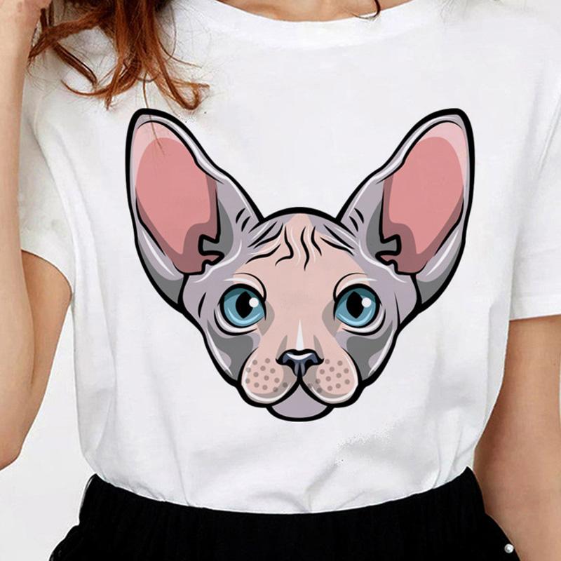 

Cat Women T Shirt New Funny Kawaii Ulzzang Tshirt Korean Style Female Gothic Graphic Casual Top Tee Aesthetic T-Shirt Female XXXL білий