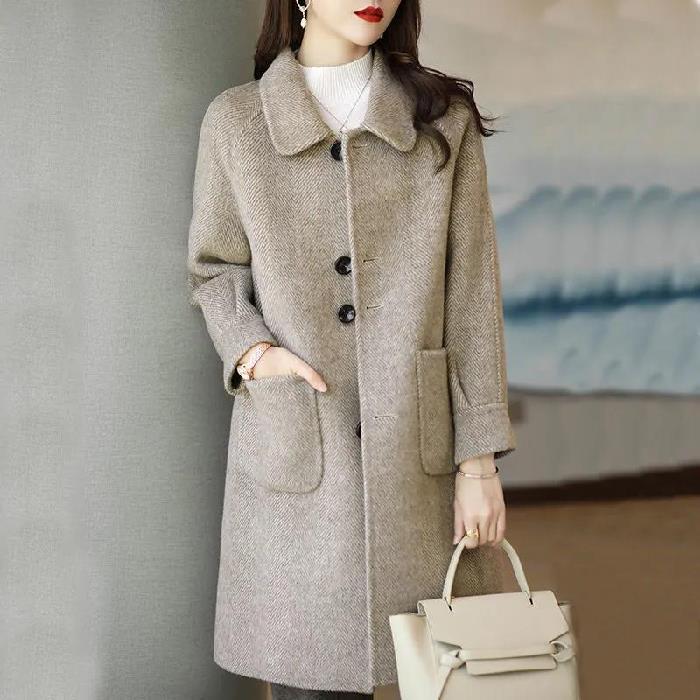 Women's Wool Coat: 2025 Spring/Autumn Korean Style Slim Fit, Medium-Long Length