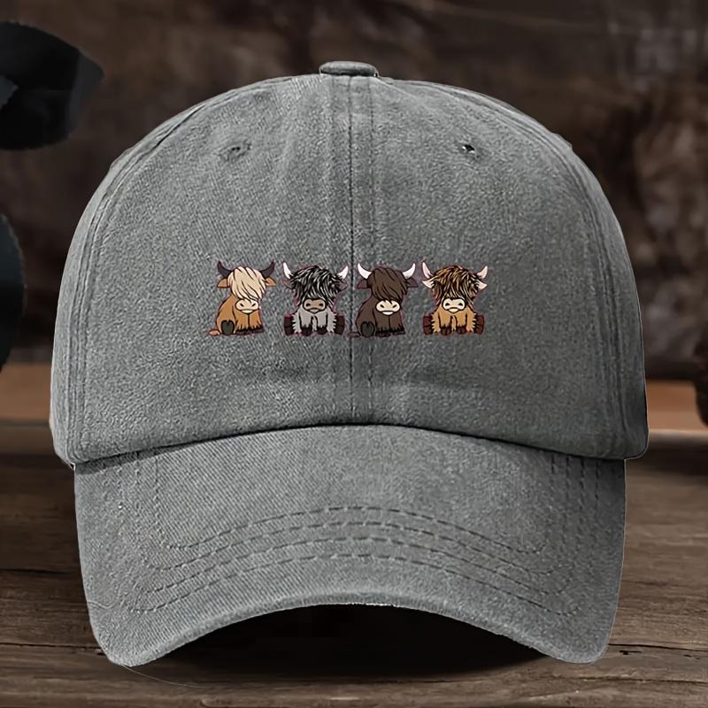Highland Cattle Four Cows Graphic Print Baseball Cap Adjustable Cotton Casual Dad Hat Unisex
