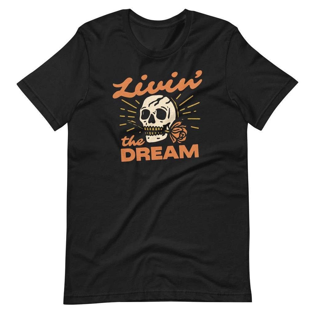 Livin’ the Dream T-shirt con Teschio Grunge Vintage Grafica Boho Indie Unisex Retro