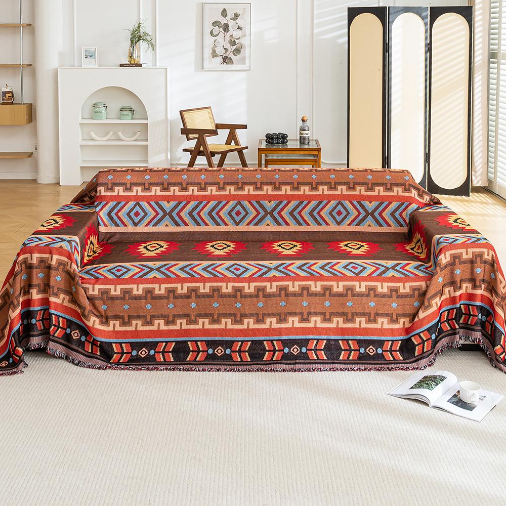 Azteken-Decke, Übergroße Boho-Kuscheldecke Sofabezug Doppelte Nutzung Picknickdecke Mit Quasten Sofa Bett Universell Dekorativ