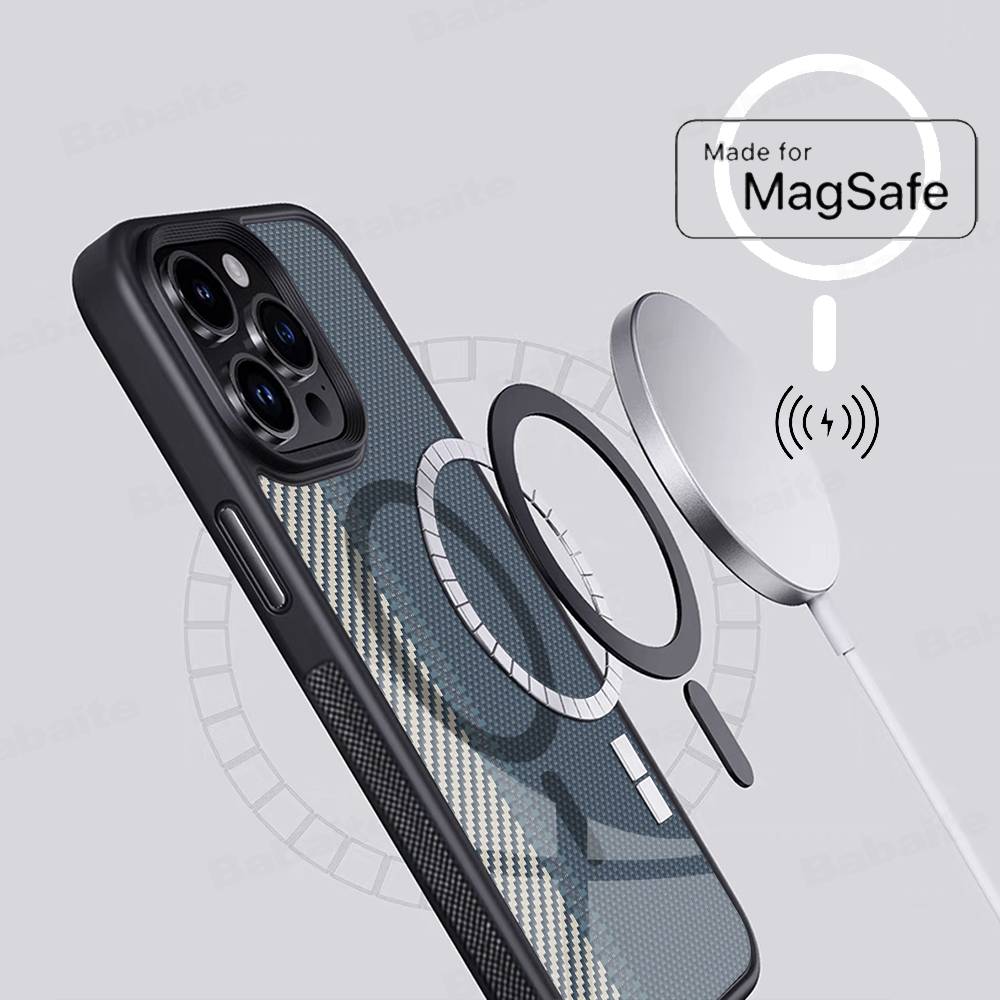 Fiber Texture For IPhone 17 Air 16 E 15 14 13 12 11 Pro Max Plus PC Shock TPU Cover For Magsafe Phone Cover