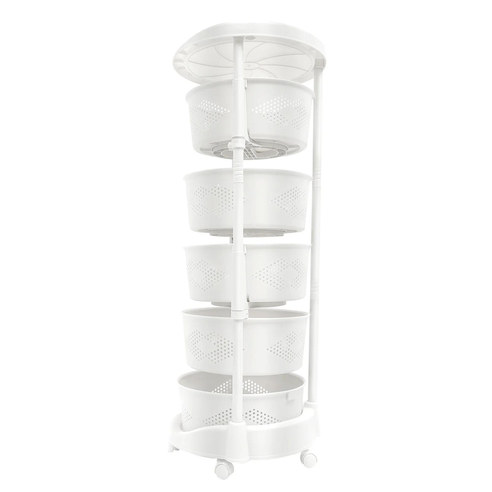 Rotating Kitchen Storage Basket, 5-Tier Detachable Storage Rack,Vegetable & Snack Organizer w/ Wheels, Multi-Layer Storage Cart