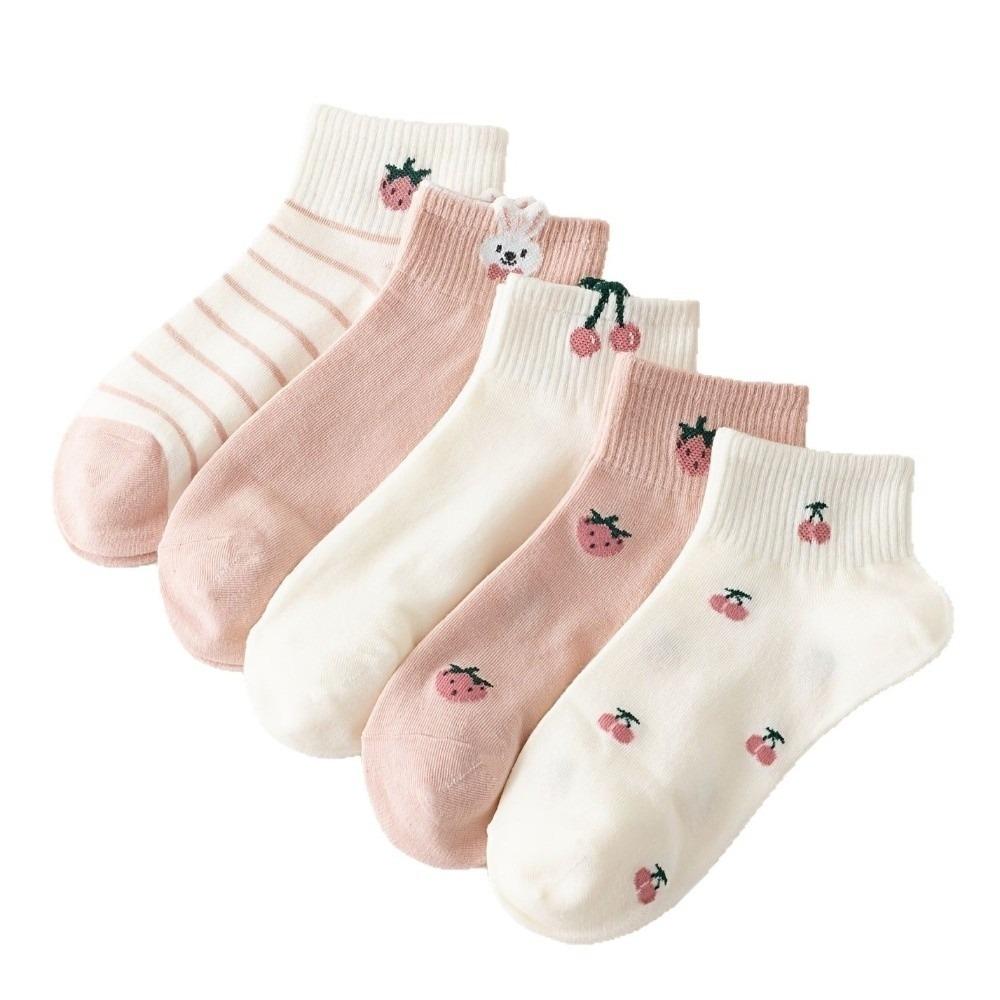 

Cherry Short Tube Socks Strawberry Bow Boat Socks Cute Kawaii Shallow Socks Gifts 5 Pairs