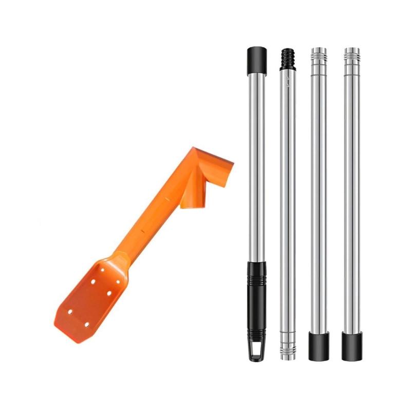 Roof Gutter Cleaning Kit with 1 Cleaning Hook and 4 Extension Rod Sections, Manual Dry Cleaning Tool for Debris, Sludge and House Drain Channels