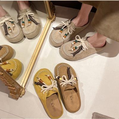Fashion Retro Versatile Tassel Casual Shoes Women Thick Soled Slippers 2025 Autumn New Fashion Daily Internal Increase Mueller Slides