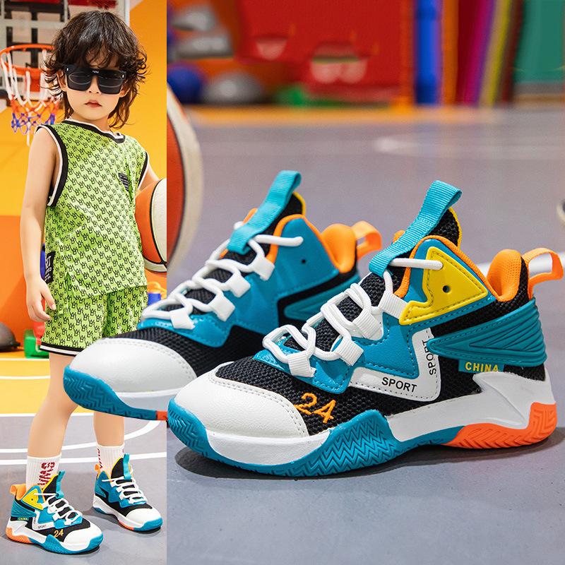 Boys Basketball Shoes 2025 New Children's Mesh Breathable Sports Shoes Boys Casual Shoes Middle and Older Children's Running Shoes Tide