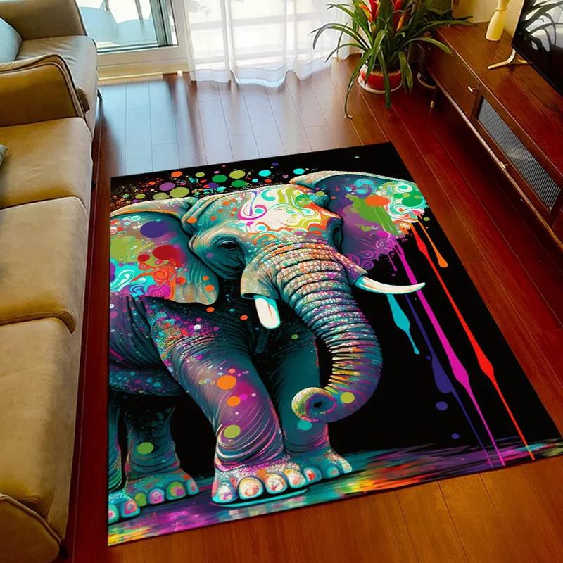 3D Printed Africa Elephant Face Close-up Animals Rugs for Bedroom Home Decor Play Mats Living Room Carpets Non-slip Floor Mats