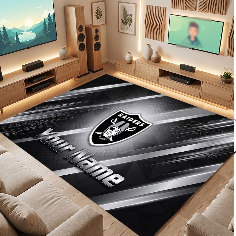 Tappeto in Cristallo Vellutato Personalizzato Las Vegas Raiders, Tappeto Morbido Antiscivolo con Testo Nome Personalizzato per Soggiorno Camera da Letto