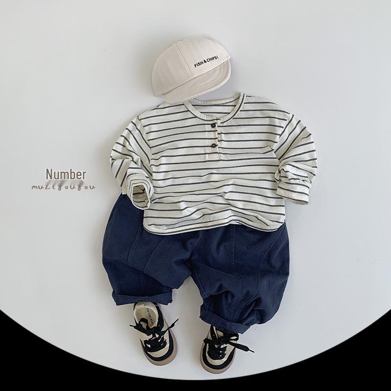 Autumn 2025 Striped Long-Sleeve T-Shirt for Boys and Girls: Trendy Japanese & Korean Style