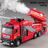 1:32 Spray Fire Truck Model Water Spray Ladder Trucks Toy Car Sound Light Pull Back Doors Opened Vehicle Collection Boys Gift