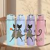 1PC Striped Black Cat Walking Figure 750ml Color Plastic Sports Water Bottle Leakproof Flip Straw Lid For Sports Office Home Use