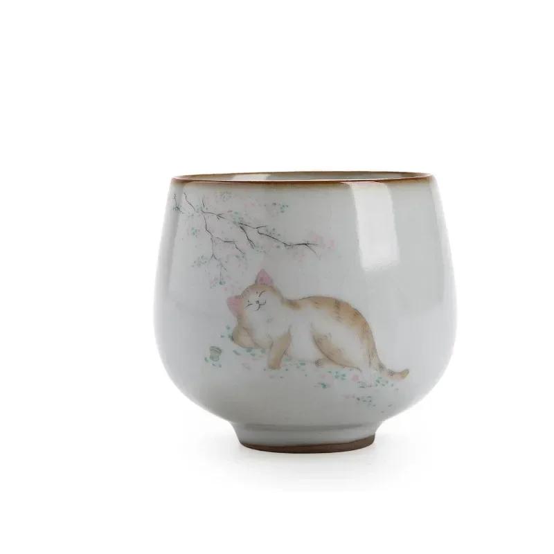 Large Ru Kiln Teacup Travel Personal Meditation Cup Handmade Ceramic Tea Bowl Pu'er Master Cup Household Tea Set Accessories