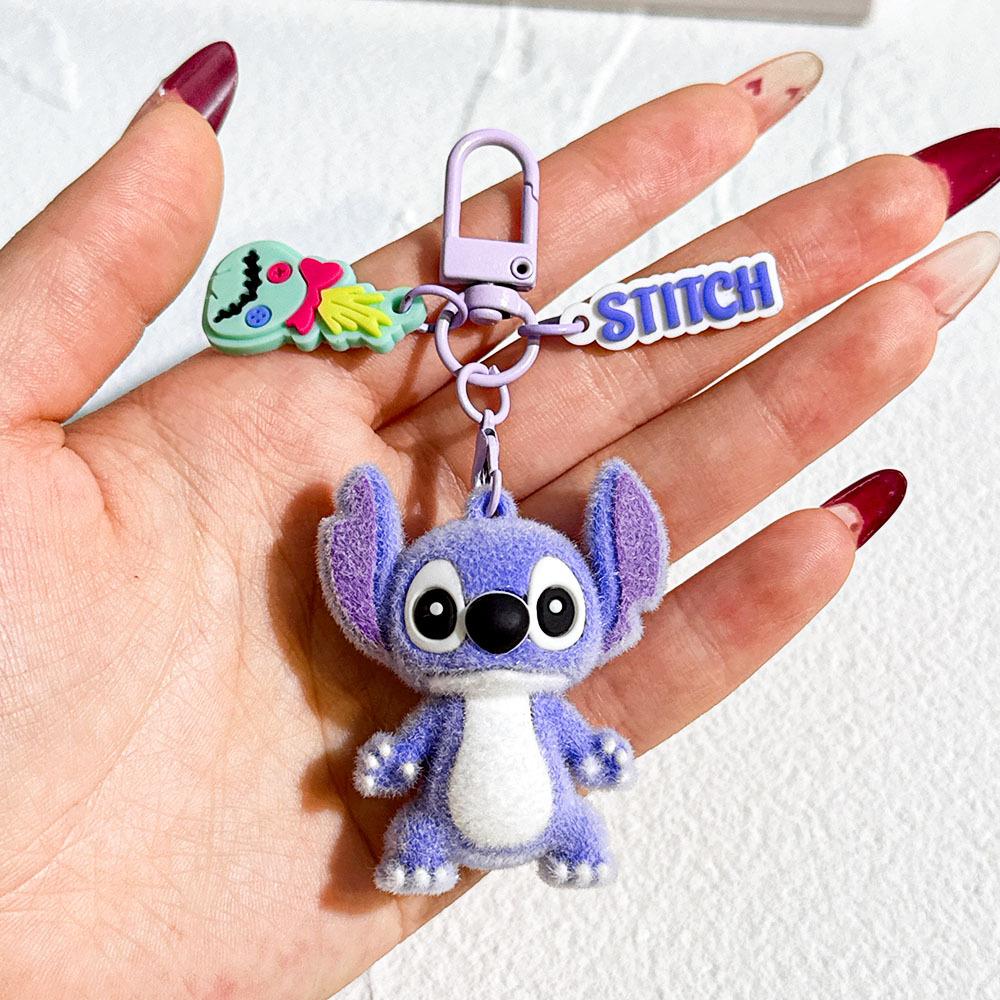 Disney Süßer Beflockter 3D Stitch Schlüsselanhänger Cartoon Mini Puppe Taschenanhänger Handgemachtes DIY Zubehör B beige