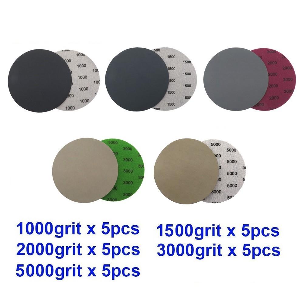 25pcs Grit Sandpaper 5 Inch Hook&Loop Wet/Dry 1000 1500  3000 5000 Grit Sandpaper Disc Upgraded Disc Water Sandpaper