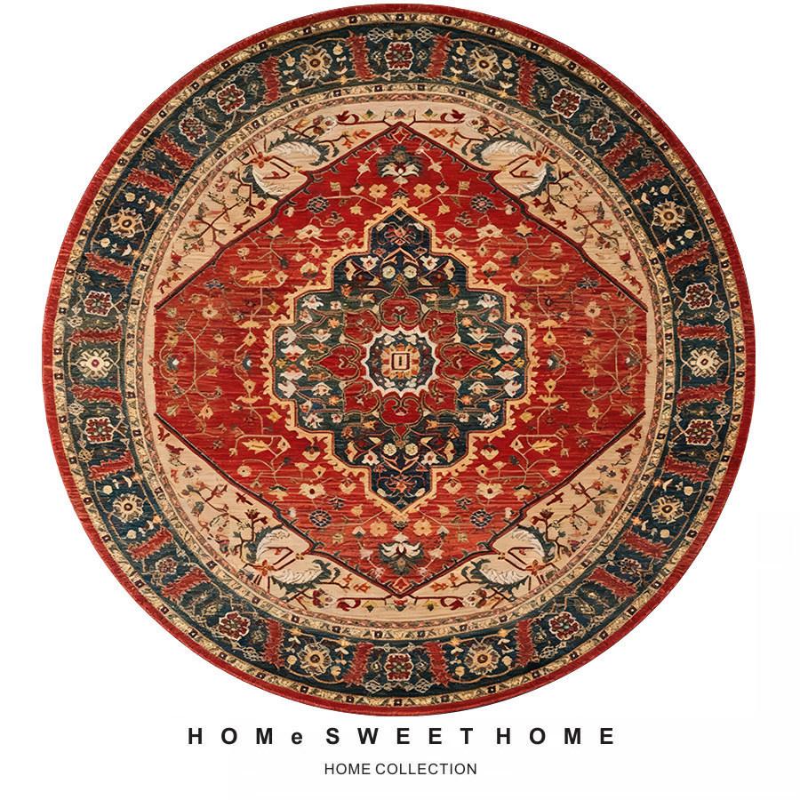 Ethnic Round Carpet: Non-slip, Wear-resistant Crystal Velvet Bedside Rug for Cool Comfort