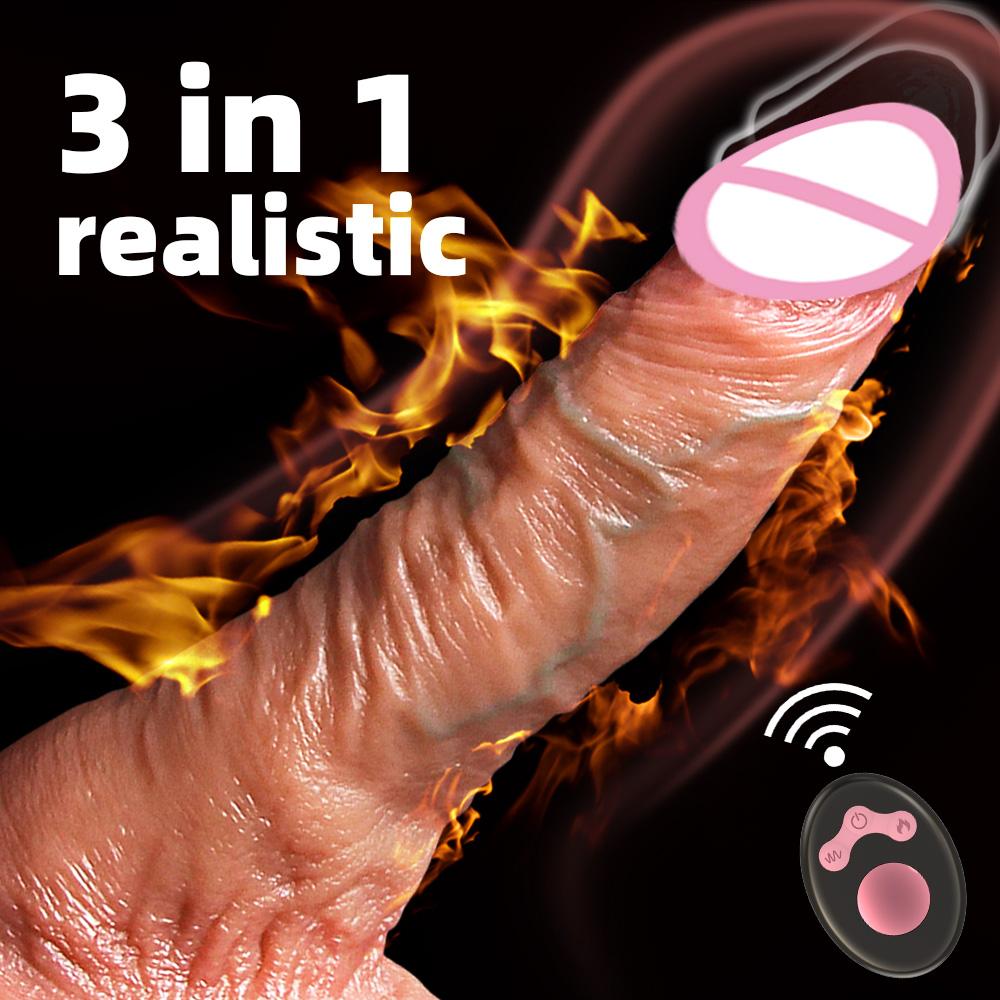Vibrátor pro ženy Big Realistic Thrusting Dildo Přísavka na dálkový ovladač Real Penis Dildo Teleskopické rotační vyhřívané sexuální hračky