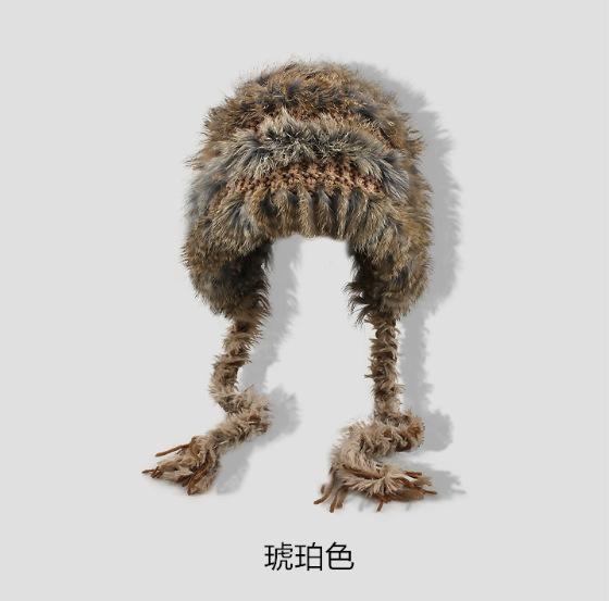 Rear split plush hat Women's winter warm wool hat Simple casual versatile face little rabbit hair knitted hat