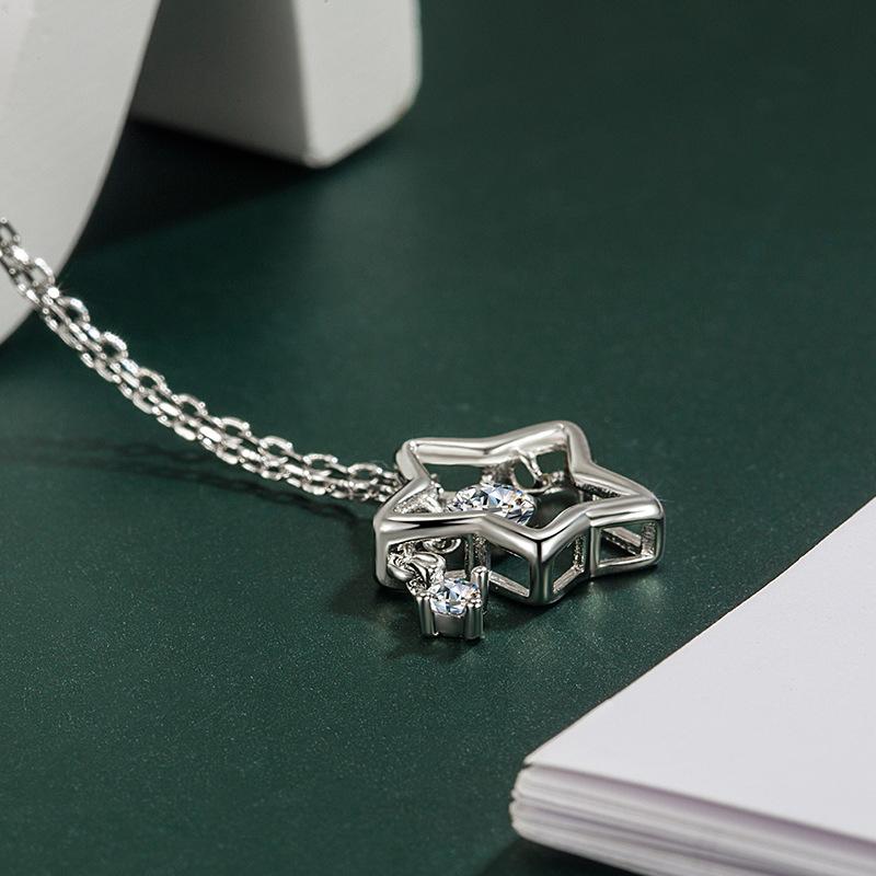 Ladies Elegant Crystal Star Pendant Necklace