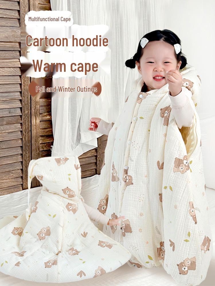 Baby Autumn & Winter Windproof Hooded Cape - Thick Warm Shawl for Outdoors