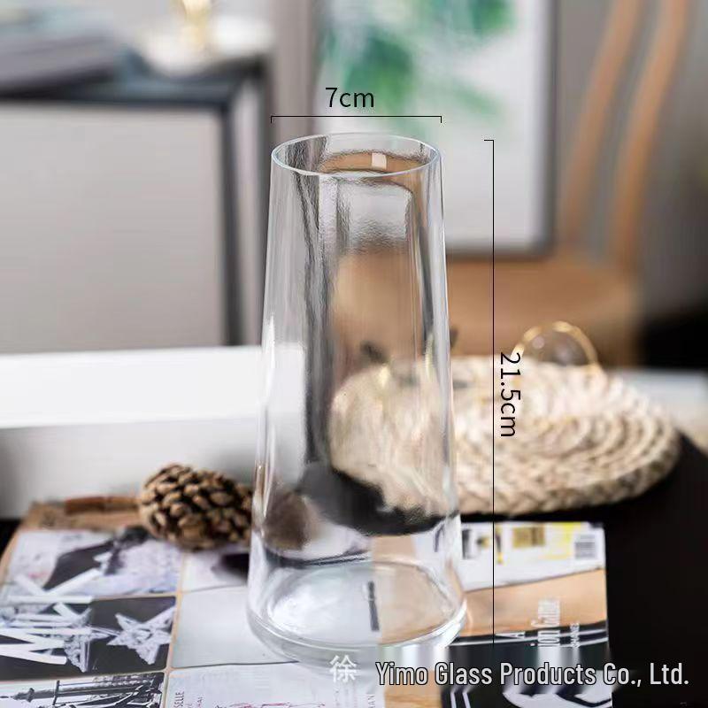 Nordic Light Luxury Crystal White Glass Vase with Wooden Holder for Fresh Flowers - Living Room Decor