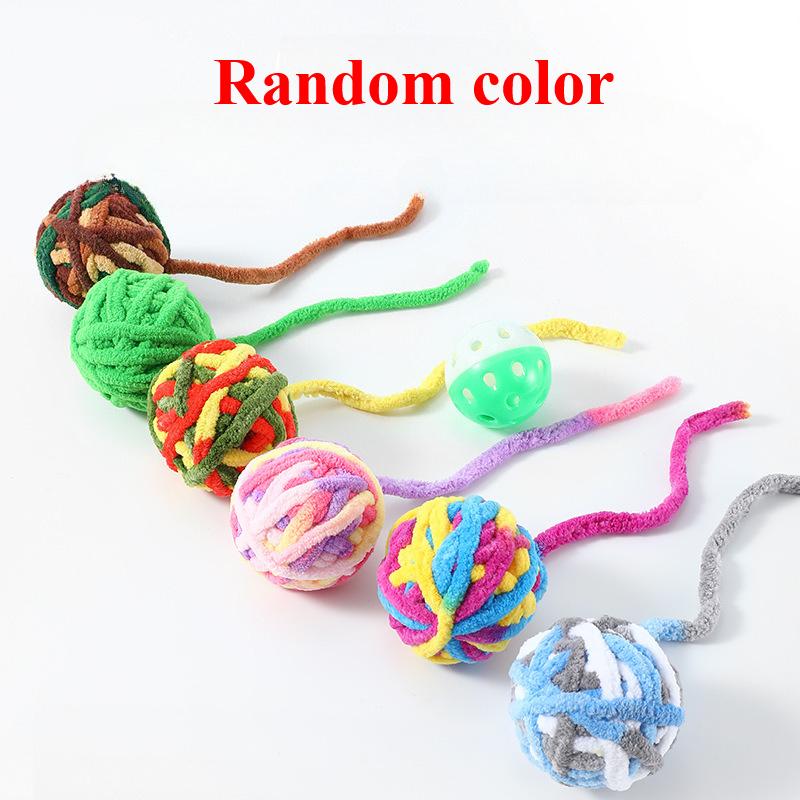 1Pc Interactive Cat Toys Yarn Ball Toy With Bell For Cats Kittens Playing Random Color