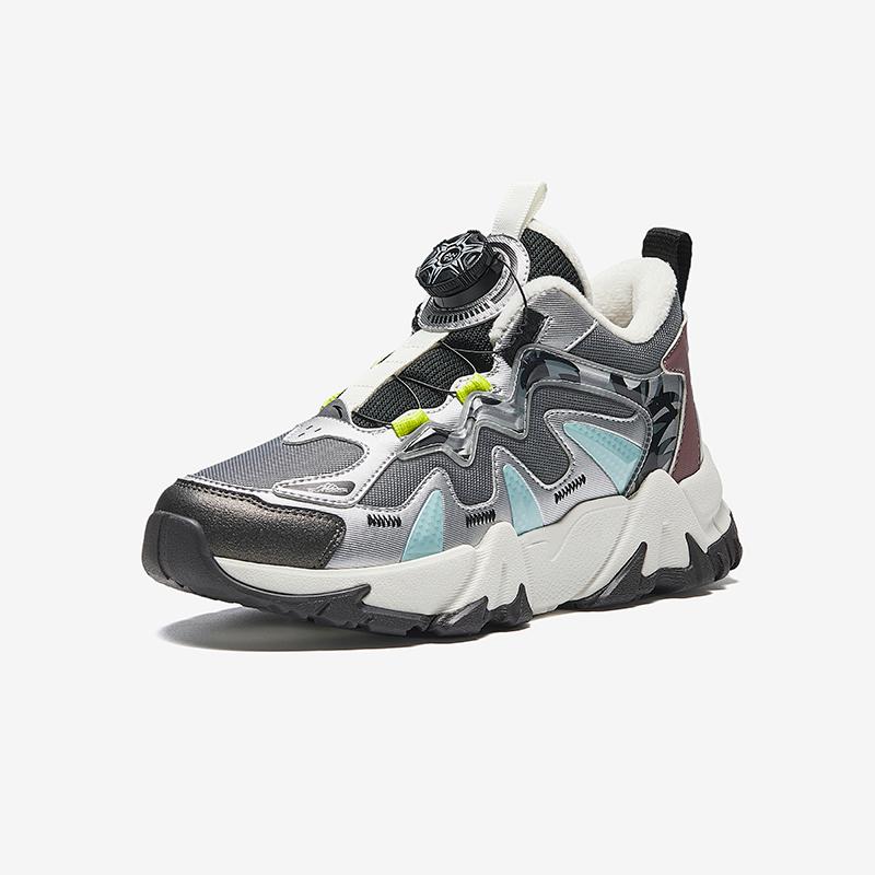 Anta Childrens Summit Fleece Comfortable Lightweight Shock Absorbing Warm Mid-Top Casual Shoes Kids Casual Shoes Mica-Gray A12446917-1