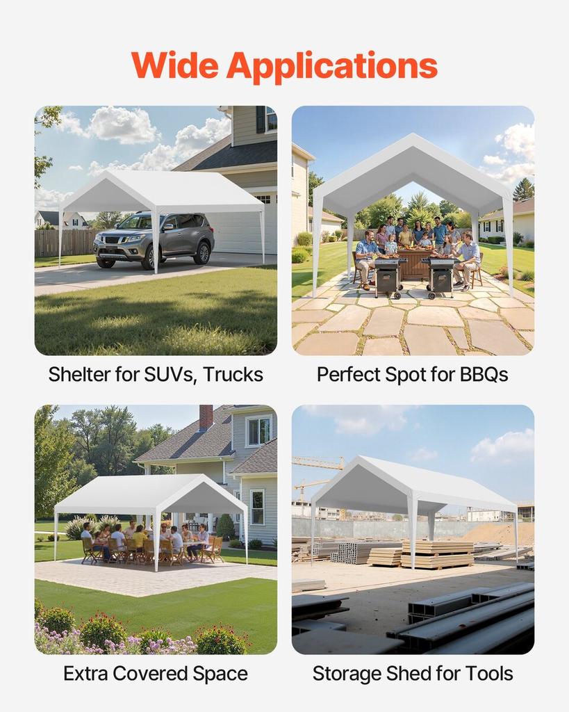 Carport Replacement Canopy, 3.6 X 6 M Potable Garage Tent Top Tarp, UV-Resistant & Waterproof Car Shelter Tarp, Heavy Duty Car Port Cover with Ball