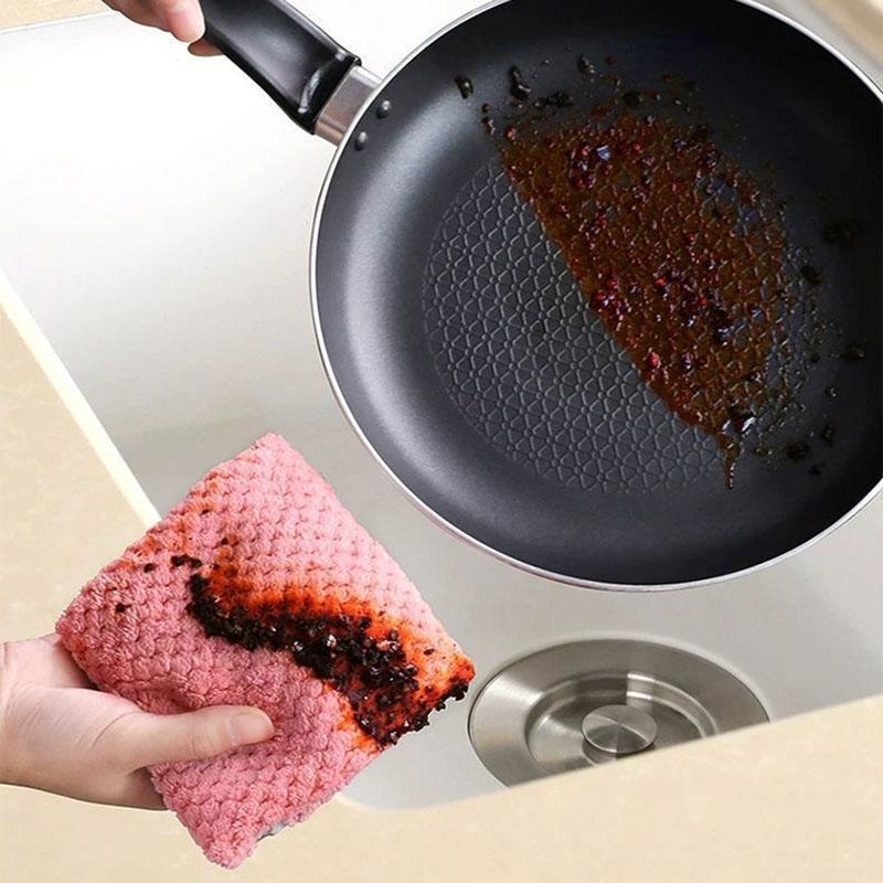 4Pcs Kitchen Dish Cloths Super Absorbent Microfiber Towels Non-Stick Oil Washing Cloths Anti-grease Wiping Rags Tableware Cleaning And Wiping Tools