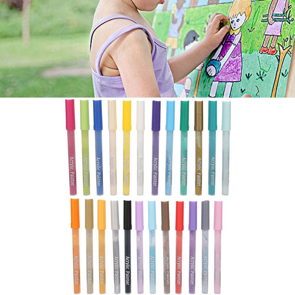 Coloured Acrylic Marker Pen Kit Non Toxic Water Based Painting Drawing Tool(24 Colors )