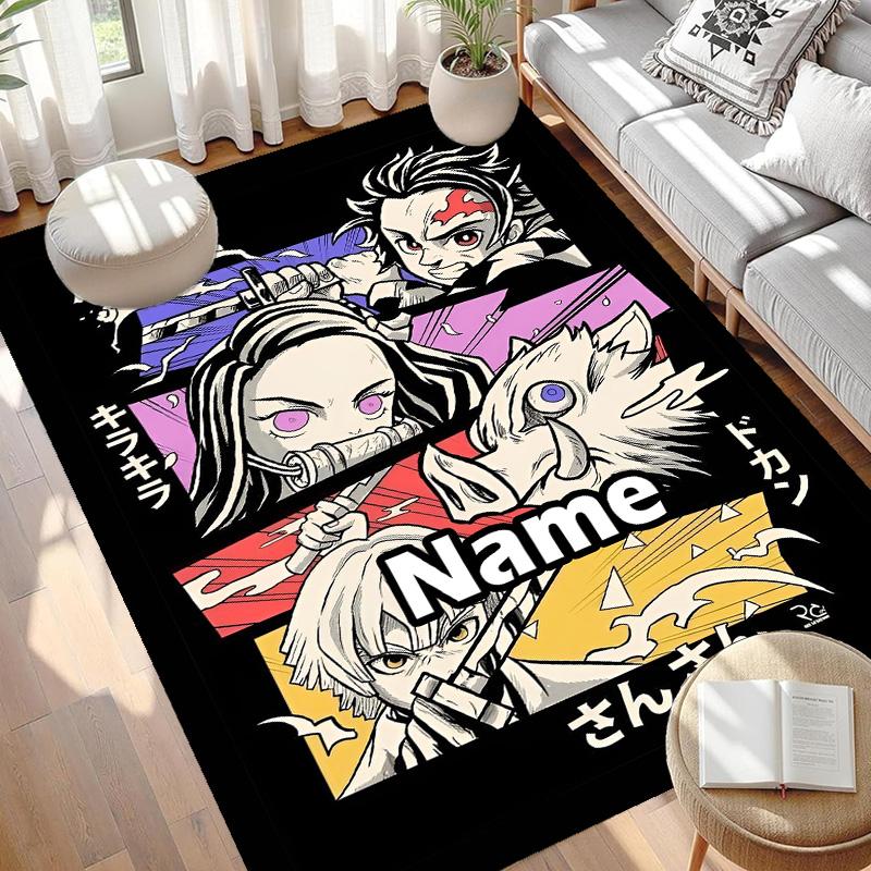 Custom Name Personalized Demon Slayer Print Carpet, Versatile Home Decor Rug, for Playroom, Apartment, Balcony, Entryway, Hallway Gift