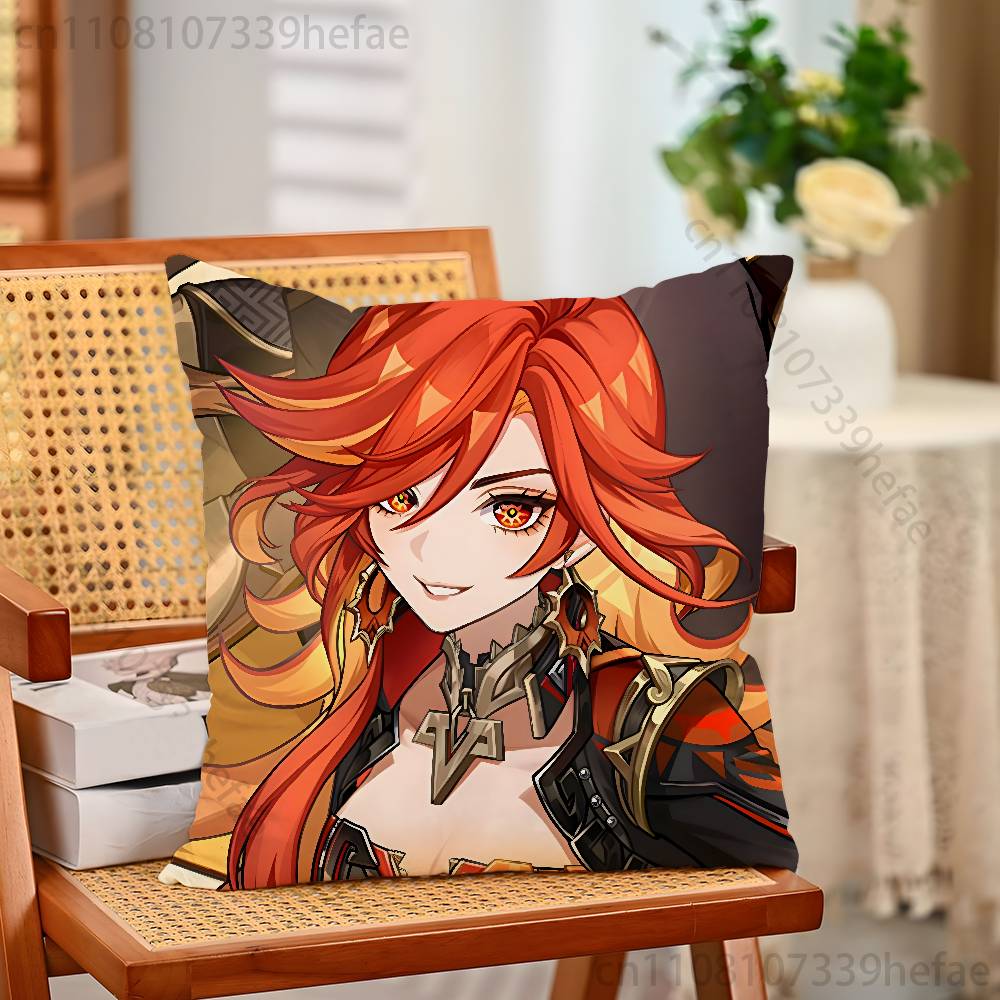 Genshin Impact Mavuika Throw Pillow Case For 45x45cm55x55cm30x30cm For Home Bedroom Decoration And Protector